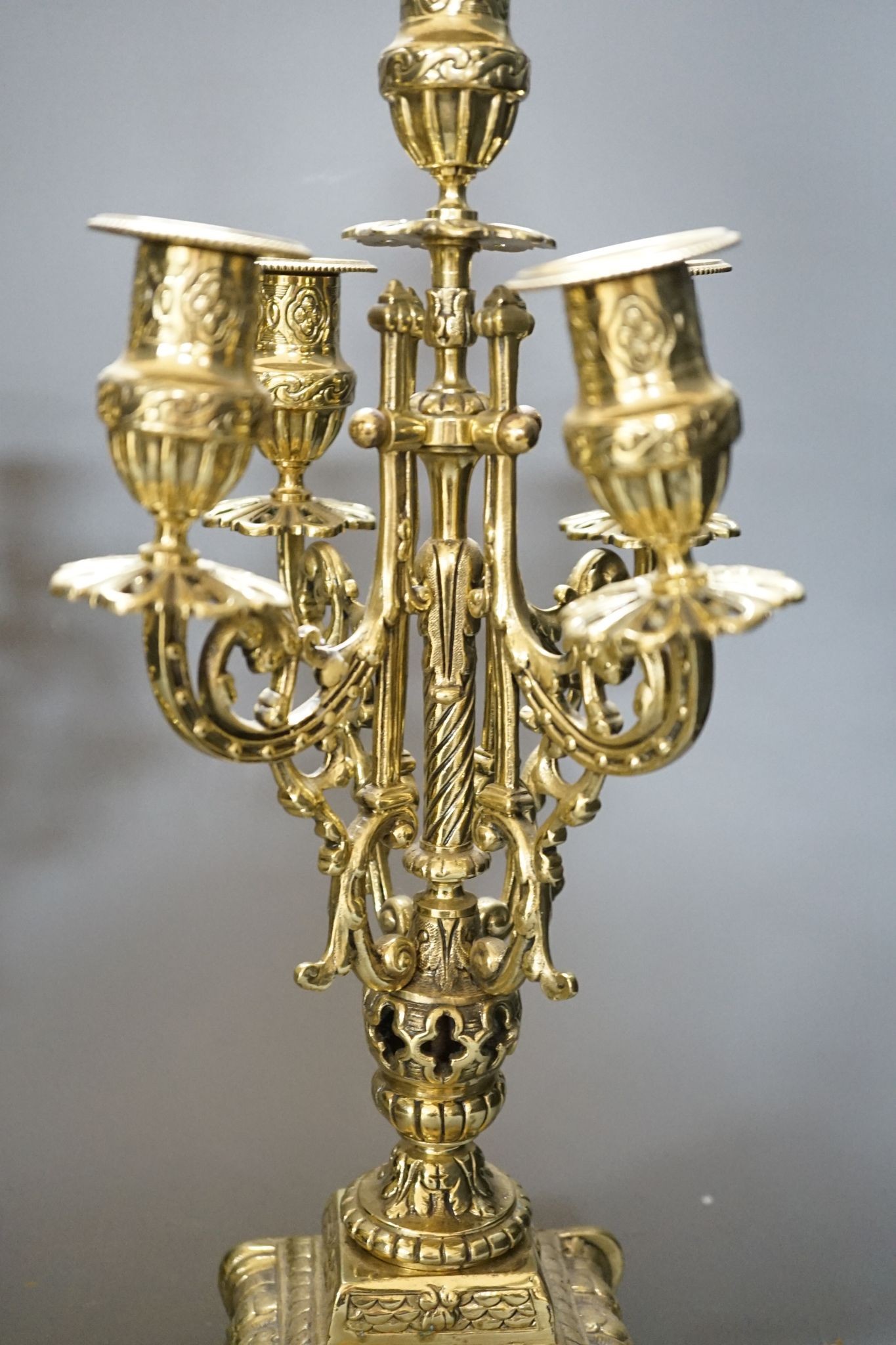 A pair of gilt brass candelabra, 49cm